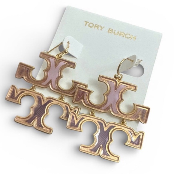 Tory Burch Jewelry - Tory Burch Drop Pink 18K gold plated Earrings